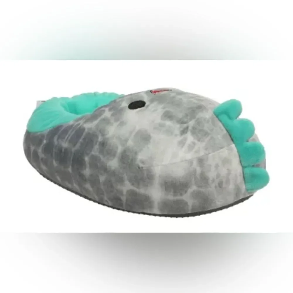 NWT Squishmallow Unisex Gray & Teal Dinosaur Plush Slippers - Size 4/5